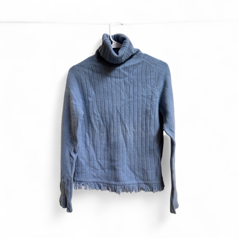 Kenneth Cole Reaction Women’s M Blue 100% Lambswool Ribbed Turtleneck Sweater